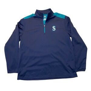 MLB Seattle Mariners Quarter Zip Pullover Navy Teal Mens XL Genuine Merchandise